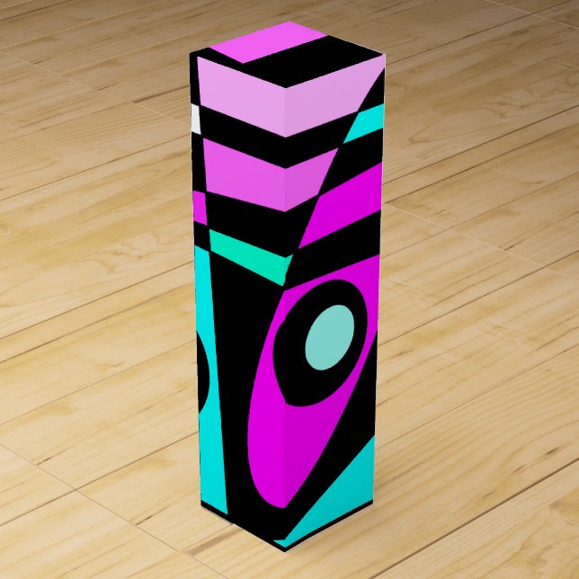 Abstract Surfing Turquoise Hot Pink Yellow Black  Wine Box (Front)