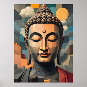 Abstract Surreal Cubism Art Gautama Buddha Poster