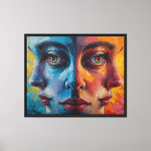 Abstract Surreal Portrait – Three Faces Artwork Canvas Print