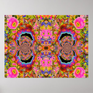 Abstract surreal sunflower mandala, funky fun poster
