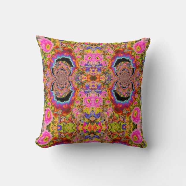 Abstract surreal sunflower mandala, funky fun  throw pillow (Front)