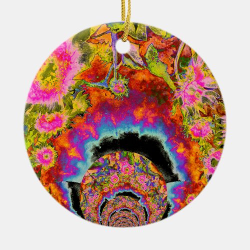 Abstract surreal sunflower mandala inspirational  ceramic ornament