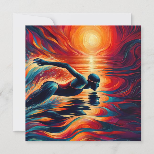 Abstract Swimmer Art Pillow, Swimming Gift, Decor Holiday Card (Front)