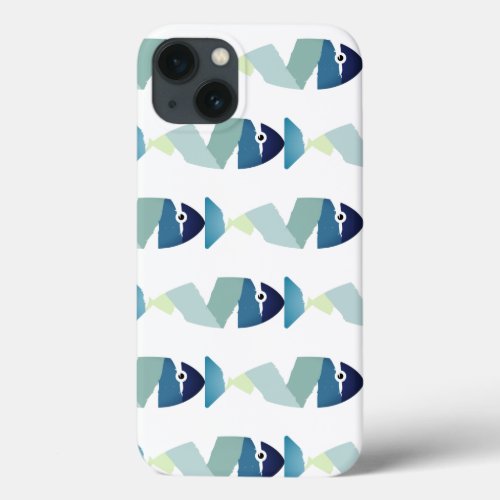 Abstract Swimming Blue Fish iPhone 13 Case