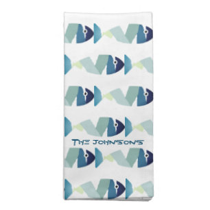 Abstract Swimming Blue Fish Cloth Napkin