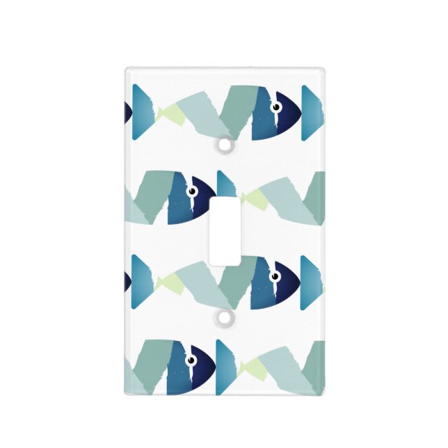 Abstract Swimming Blue Fish Light Switch Cover (Front)