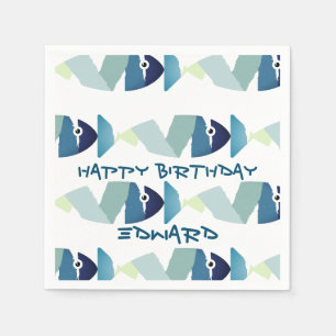 Abstract Swimming Blue Fish Napkins