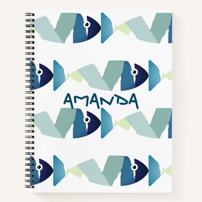 Abstract Swimming Blue Fish Notebook (Front)