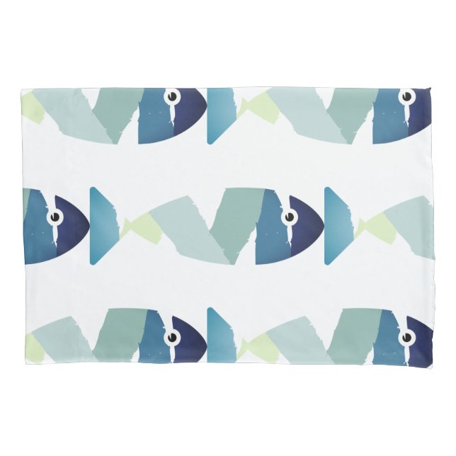 Abstract Swimming Blue Fish Pillow Case (Front-Left)