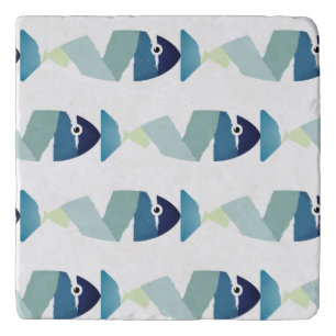 Abstract Swimming Blue Fish Trivet