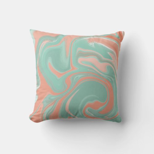 Abstract Swirl Art in coral aqua teal Throw Pillow