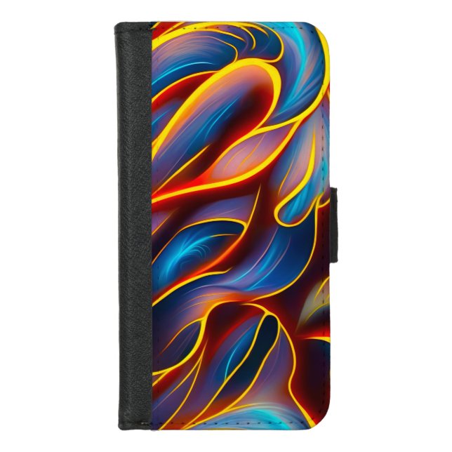 Abstract Swirl Blue Red Flames iPhone Wallet Case (Front)