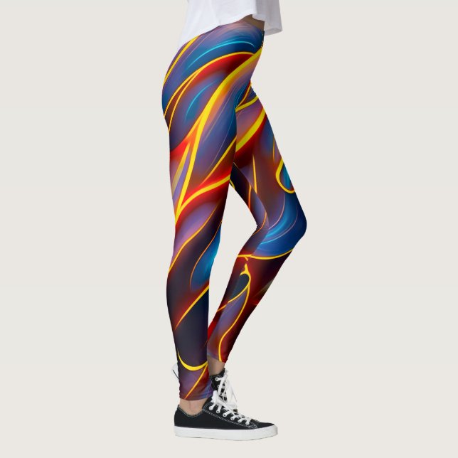 Abstract Swirl Blue Red Flames Leggings (Right)