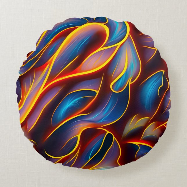 Abstract Swirl Blue Red Flames Round Pillow (Front)