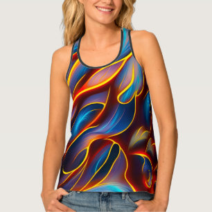 Abstract Swirl Blue Red Flames Tank Top