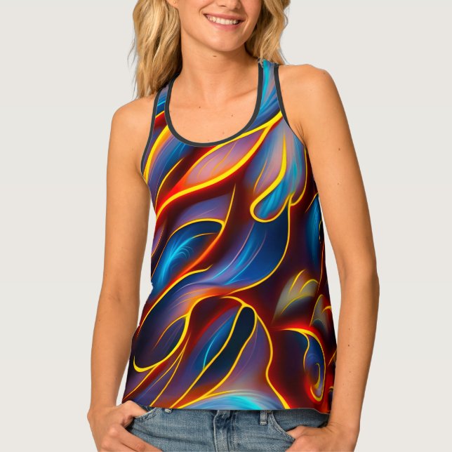 Abstract Swirl Blue Red Flames Tank Top (Front)
