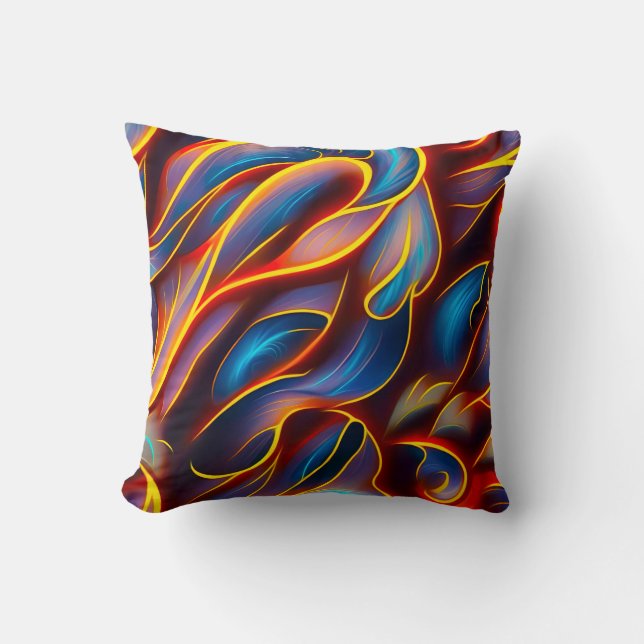 Abstract Swirl Blue Red Flames Throw Pillow (Front)