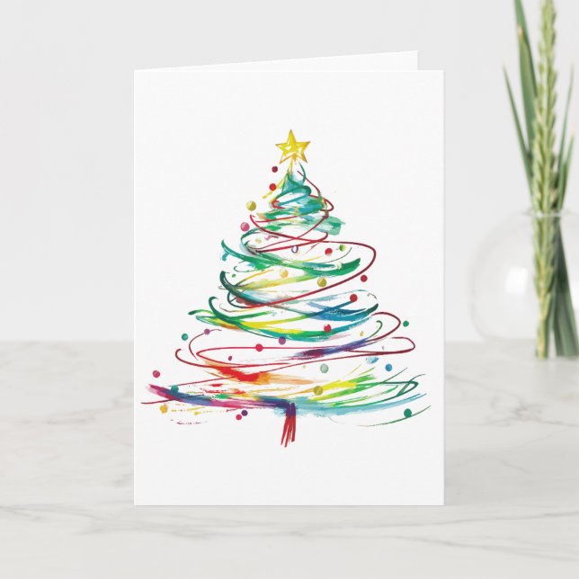 Abstract Swirl Christmas Tree Colorful Modern  Card (Front)