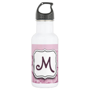 Abstract Swirl Floral Lavender Grapes and Monogram Stainless Steel Water Bottle