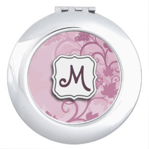 Abstract Swirl Floral Lavender Grapes and Monogram Vanity Mirror