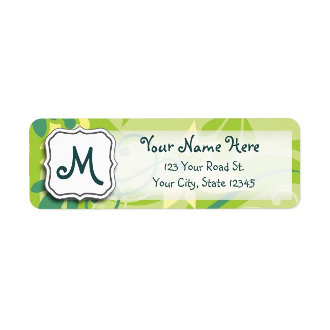 Abstract Swirl Floral Lime Green with Monogram Label (Front)