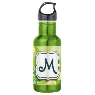 Abstract Swirl Floral Lime Green with Monogram Water Bottle