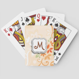 Abstract Swirl Floral Orange with Monogram Poker Cards