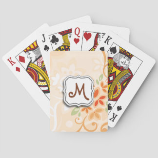 Abstract Swirl Floral Orange with Monogram Poker Cards