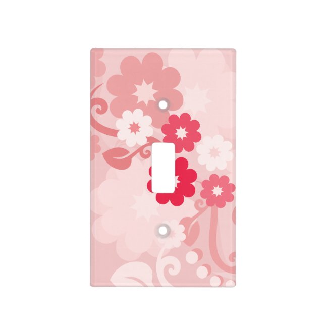 Abstract Swirl Floral Pink with Monogram Light Switch Cover (Front)