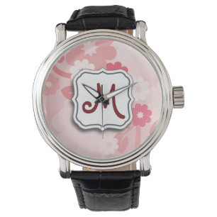 Abstract Swirl Floral Pink with Monogram Watch