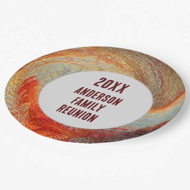 Abstract Swirl Groovy Annual Family Reunion Paper Plates (Angled)