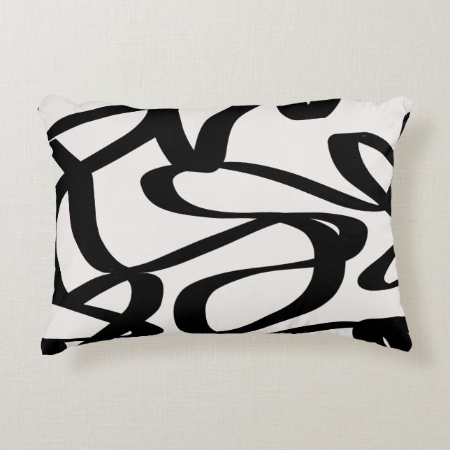 Abstract Swirl Lines Shapes Black And Beige Cream Accent Pillow (Front)