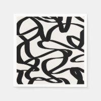 Abstract Swirl Lines Shapes Black And Beige Cream