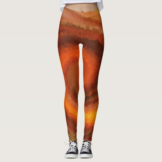 Abstract swirl liquid orange brown fire modern pri leggings (Front)