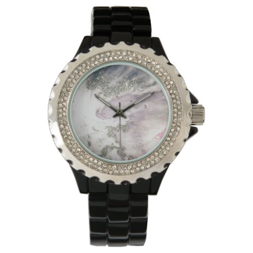  ABSTRACT SWIRL MARBLE BLACK SPARKLE WATCH