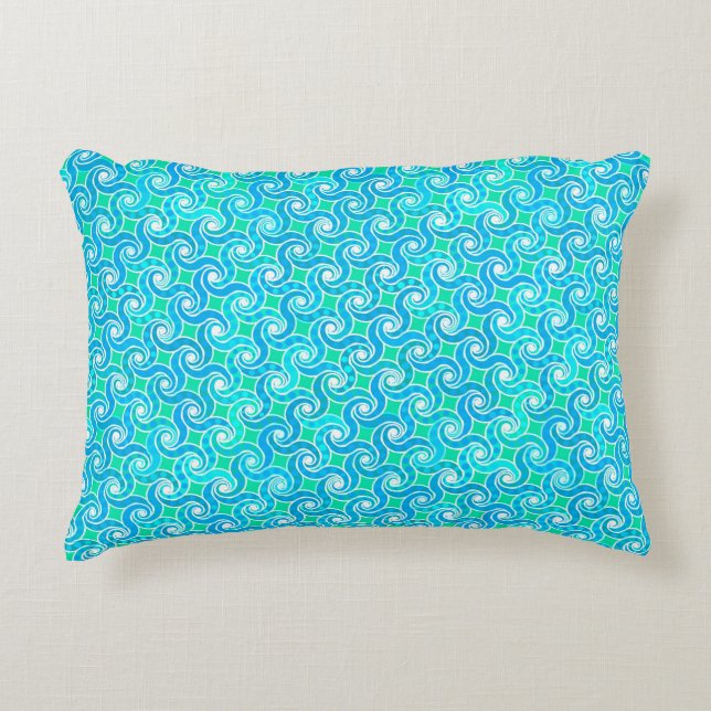 Abstract Swirl pattern - Blue, Jade green & White Accent Pillow (Front)