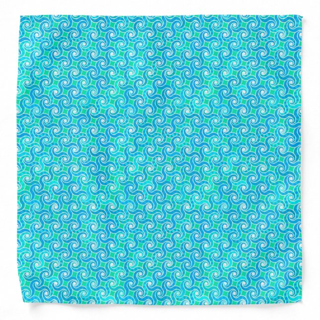 Abstract Swirl pattern - Blue, Jade green & White Bandana (Front)
