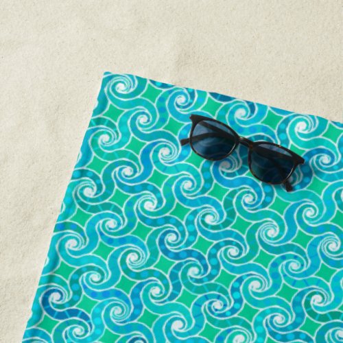 Abstract Swirl pattern _ Blue Jade green  White Beach Towel