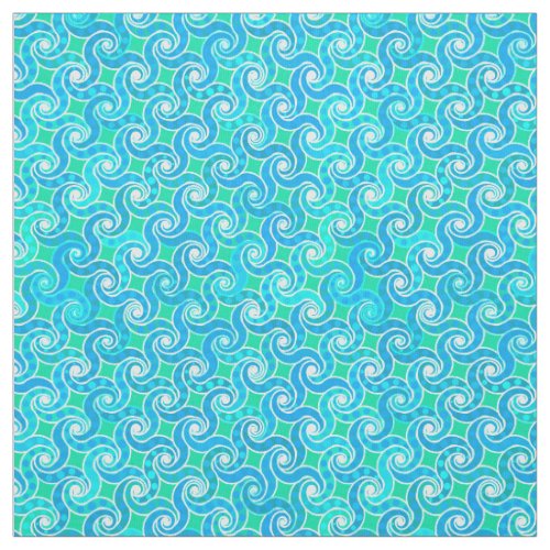 Abstract Swirl pattern _ Blue Jade green  White Fabric