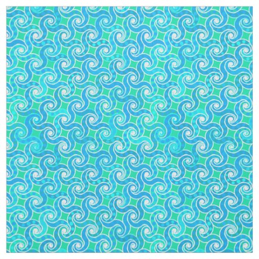 Abstract Swirl pattern - Blue, Jade green & White Fabric