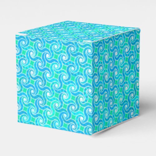 Abstract Swirl pattern _ Blue Jade green  White Favor Boxes