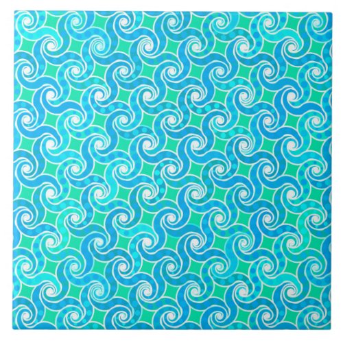 Abstract Swirl pattern _ Blue Jade green  White Tile