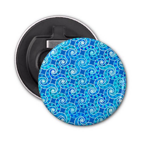 Abstract swirl pattern _ blue turquoise  white bottle opener
