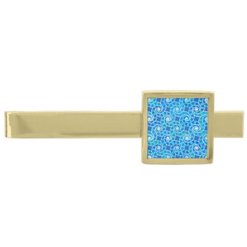 Abstract swirl pattern _ blue turquoise  white gold finish tie bar