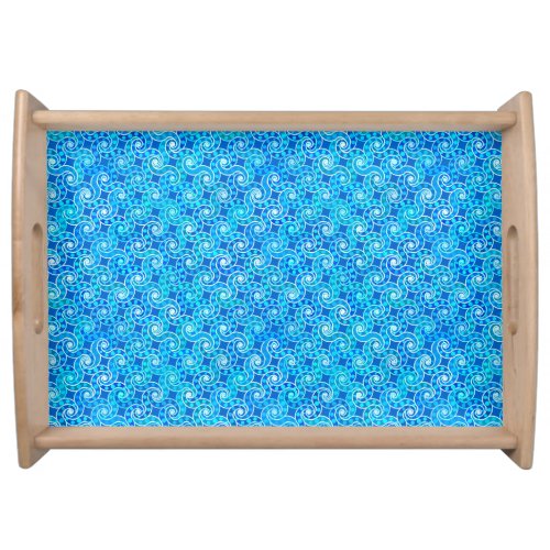 Abstract swirl pattern _ blue turquoise  white serving tray