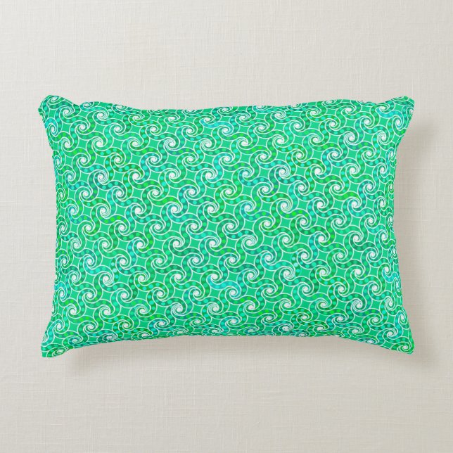 Abstract swirl pattern - shades of jade green accent pillow (Front)