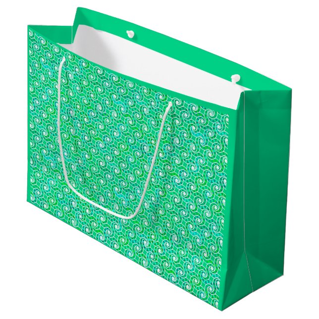 Abstract swirl pattern - shades of jade green large gift bag (Front Angled)