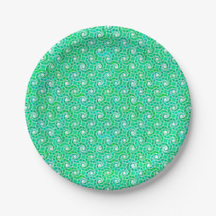 Abstract swirl pattern - shades of jade green paper plates