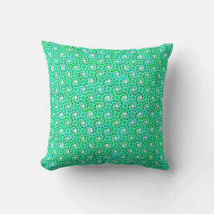 Abstract swirl pattern - shades of jade green throw pillow