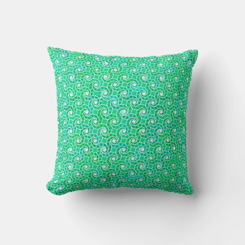 Abstract swirl pattern _ shades of jade green throw pillow